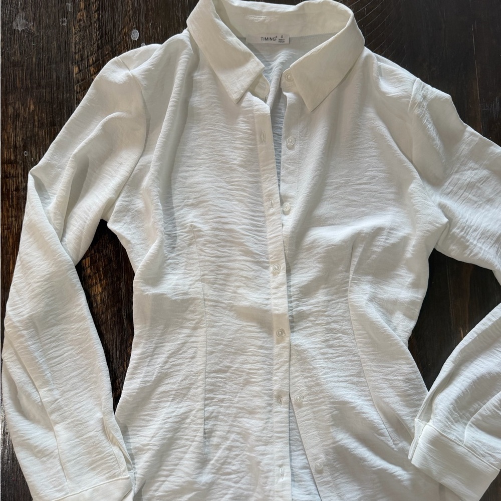 Timing White Collared Button-Down Shirt
